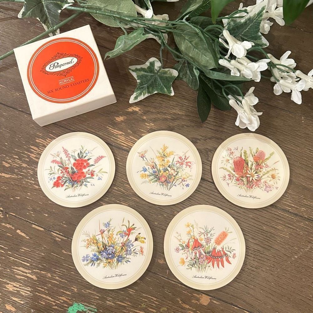 Pimpernel Acrylic 4” Round‎ Coasters, Floral Print set of 5 — NEW